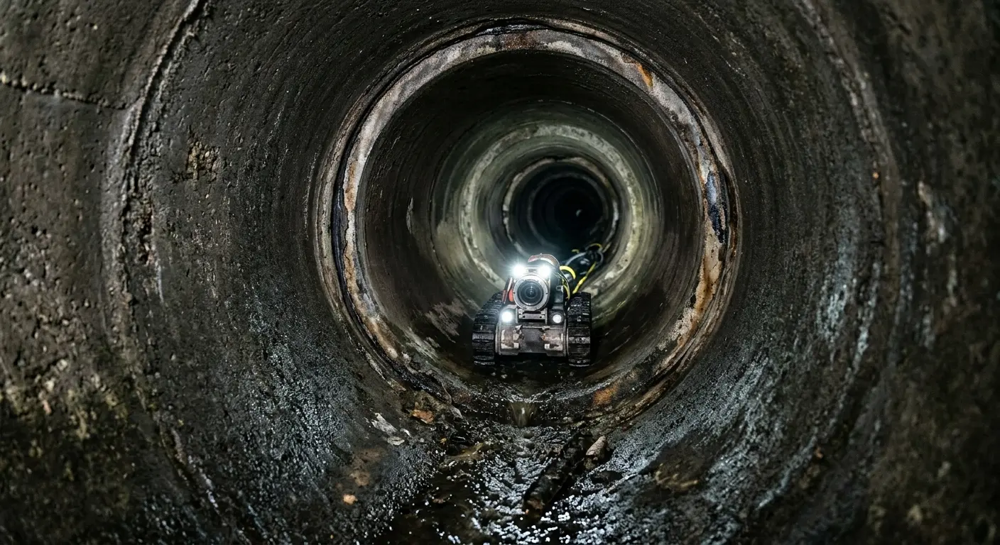 Robotic sewer camera inspecting pipe interior for Drain Snake Service in Lumberton